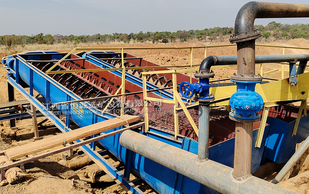 Spiral ore washer in operation at gold ore processing plant